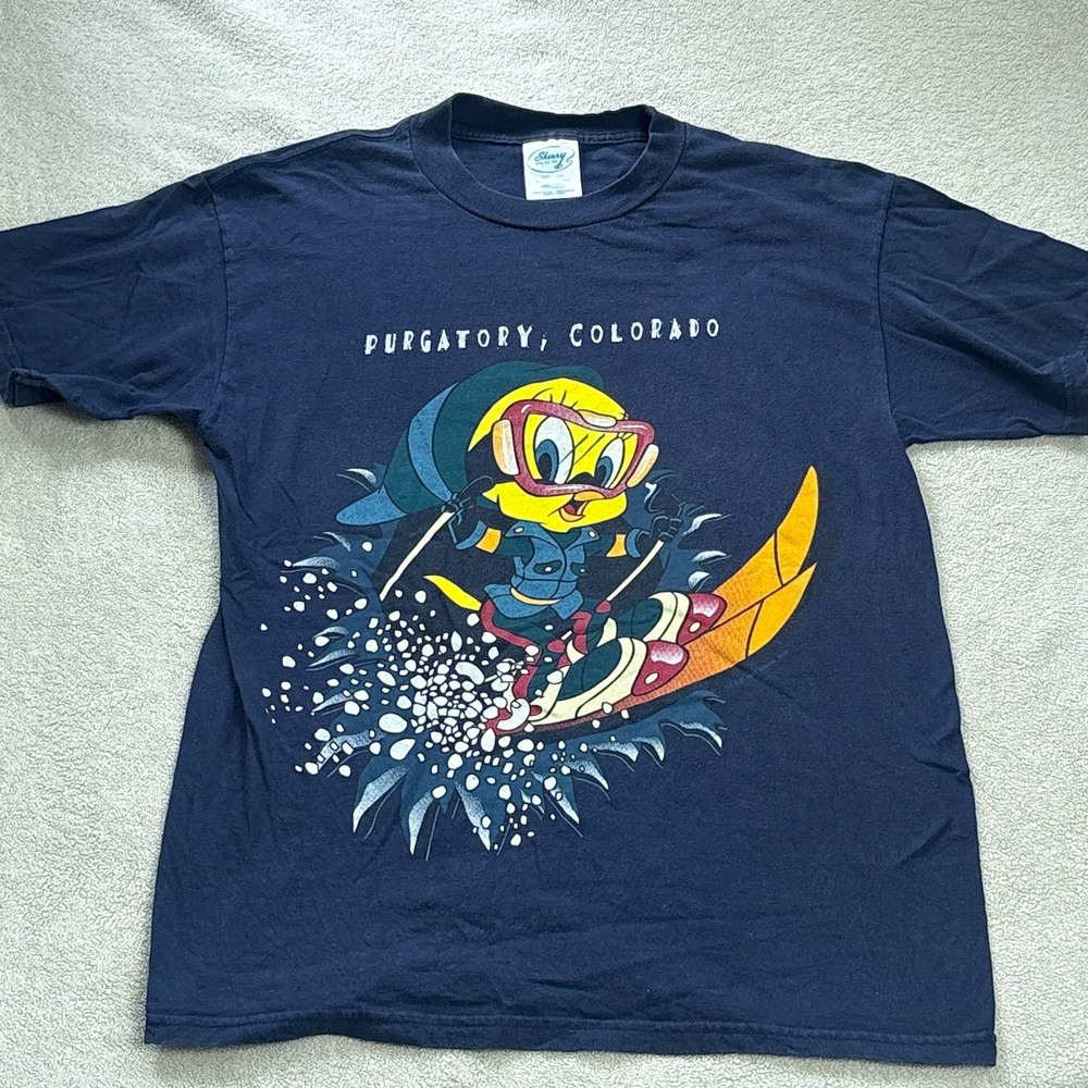 Vintage Tweety Bird Ski T-Shirt‎ Size Medium Purgatory Colorado Sherry 90s